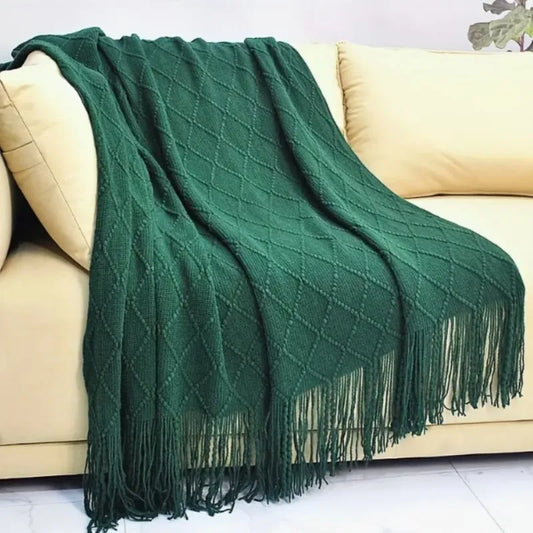 Green Knitted Tassel Throw