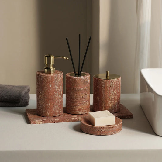 Red Travertine Bathroom Set Vintage