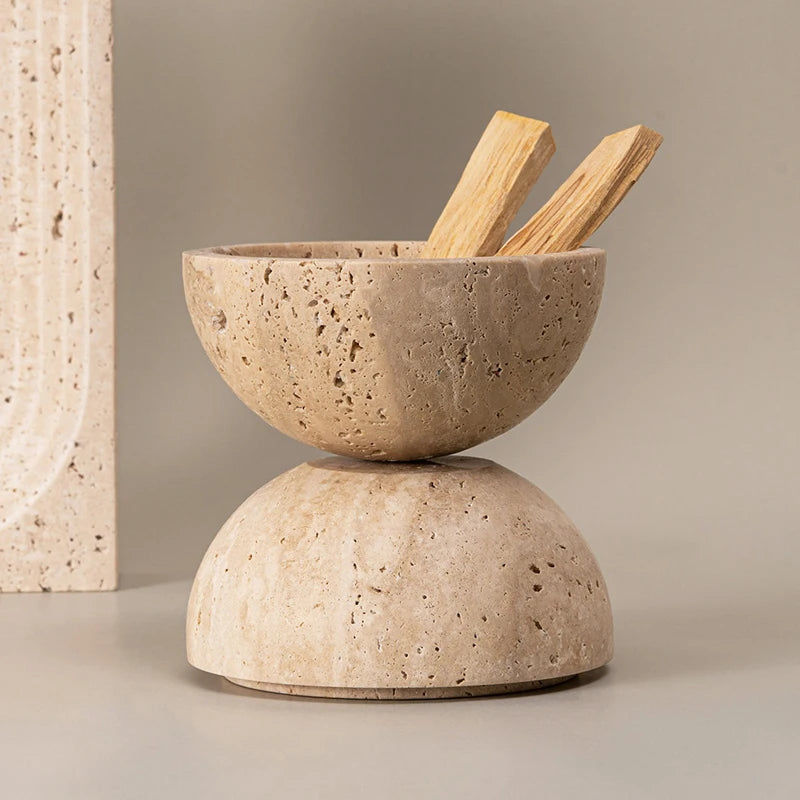 Beige Brown Travertine Marble Incense Burner