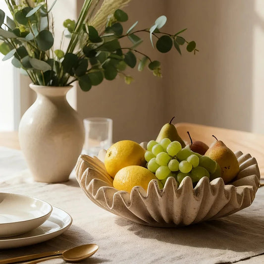Handcrafted Travetine Fruit Bowl Decorative