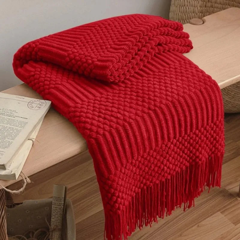 Cream Wave Knitted Blanket