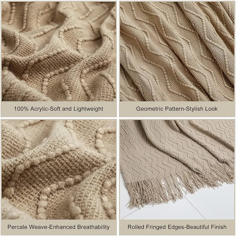 Khaki Wave Knitted Throw