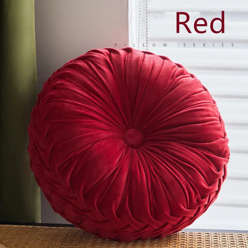 Pleated Velvet Round Cushion