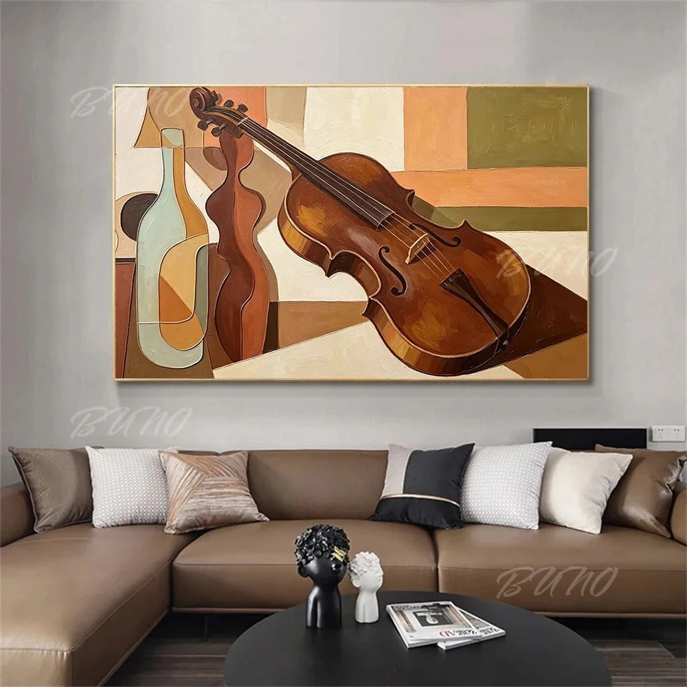 Cubist Violin Earth Tone Art