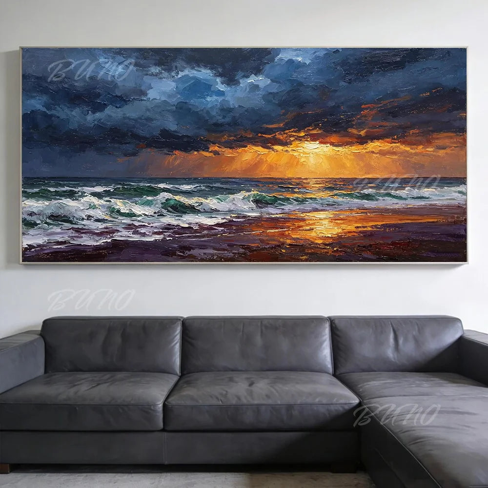 Golden Sunset Ocean Painting