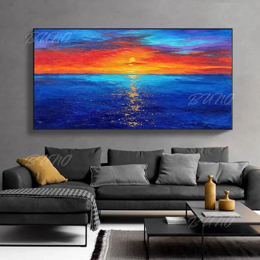 Sea Sunset Impasto Painting