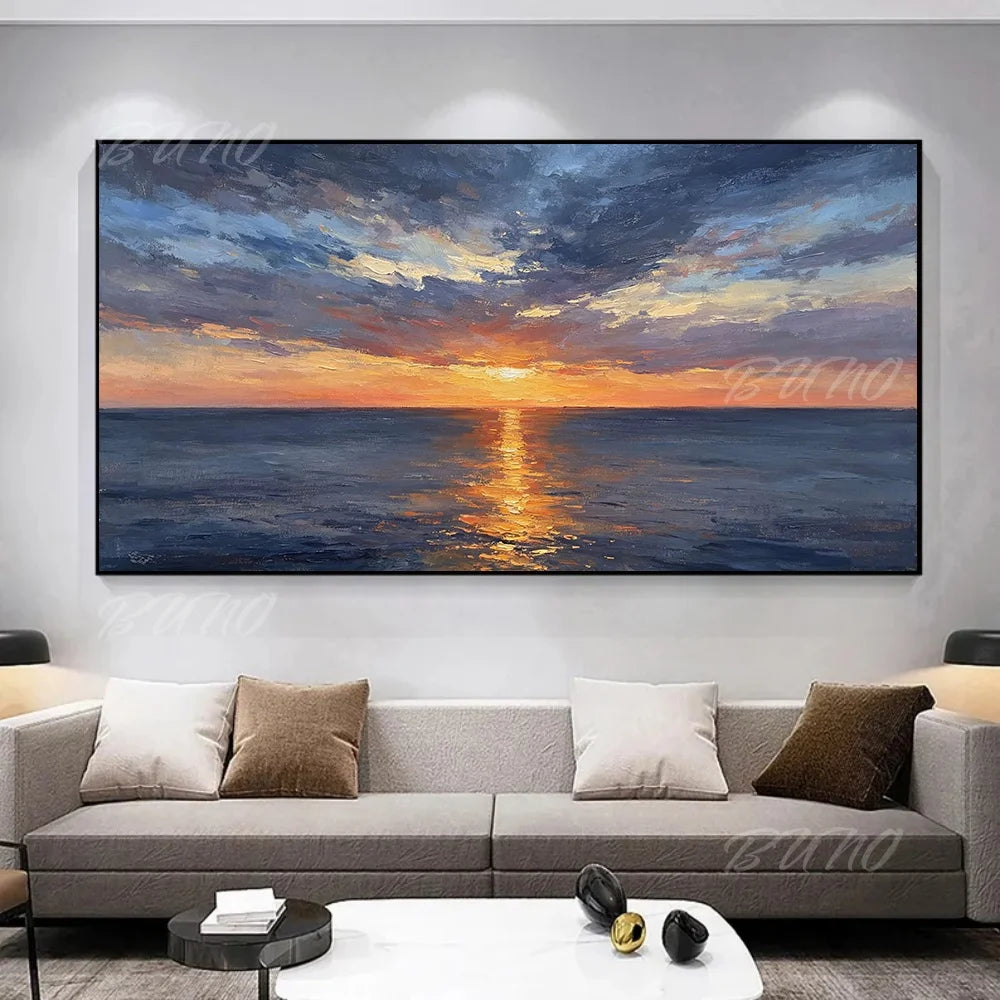 Golden Sunset Ocean Painting