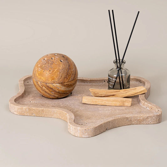 Beige Brown Travertine Marble Incense Burner