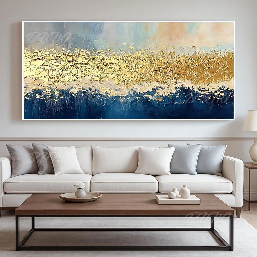 Blue Gold Foil Painting