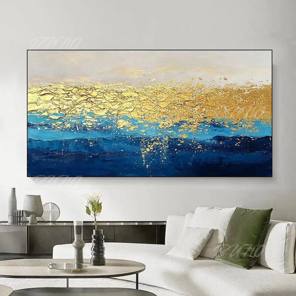 Blue Gold Foil Painting