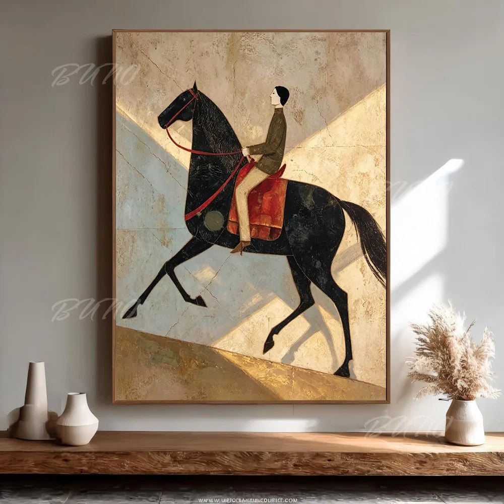Black Horse Rider Painting