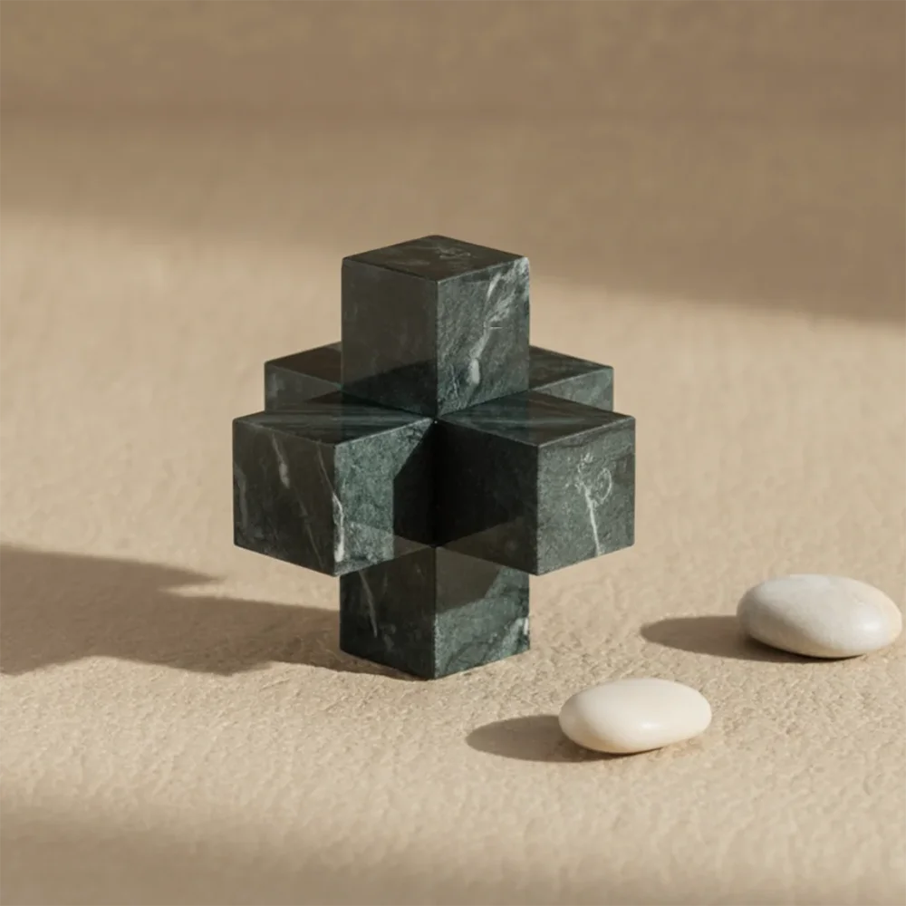 Handmade Sculpted Marble Cross Block Ornament