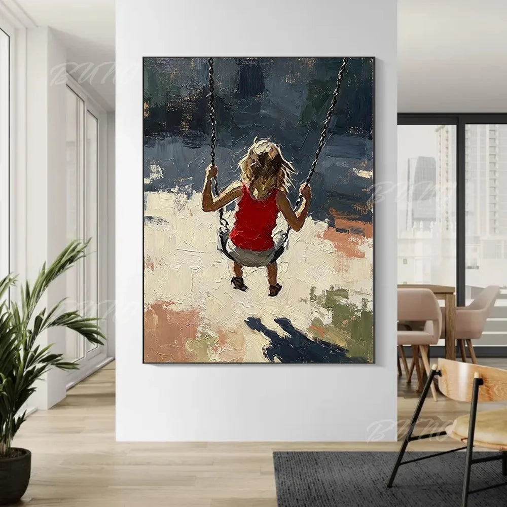 Girl on Beach Swing Painting