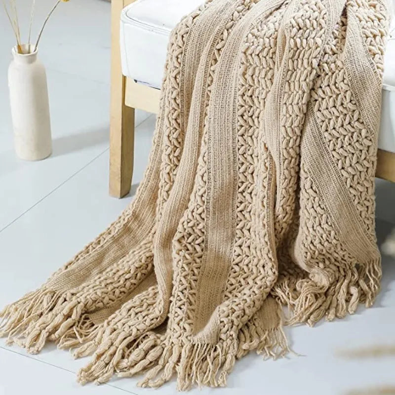 Khaki Grey Knitted Throw