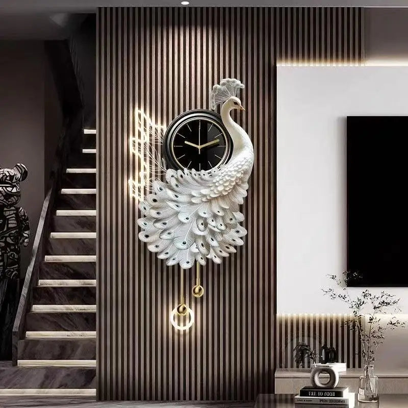 Peacock Clock Mural Light