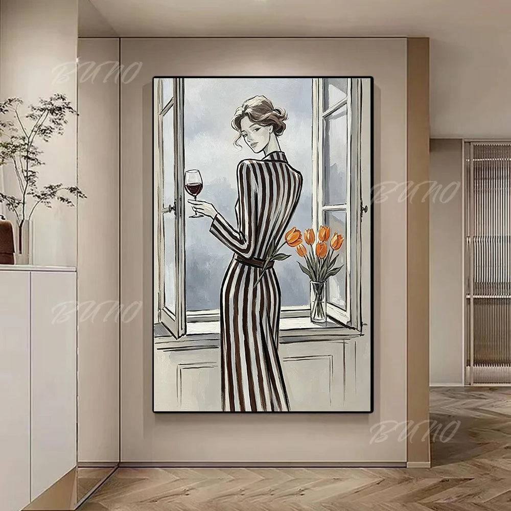 Wine Lady Tulip Painting