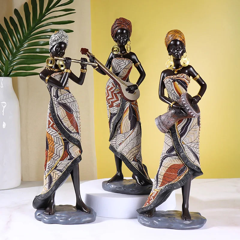 African Female Musician Sculpture Resin