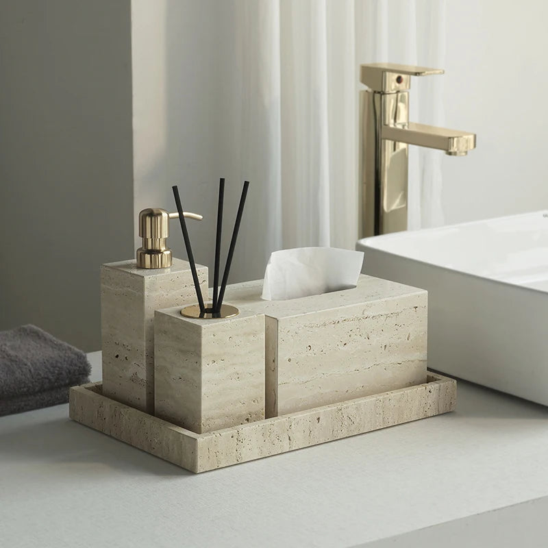 Travertine Bath Accessories Set