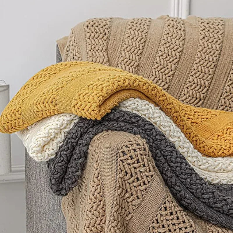 Khaki Grey Knitted Throw