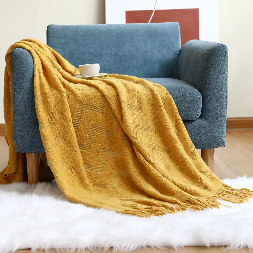 Cream Wave Knitted Blanket