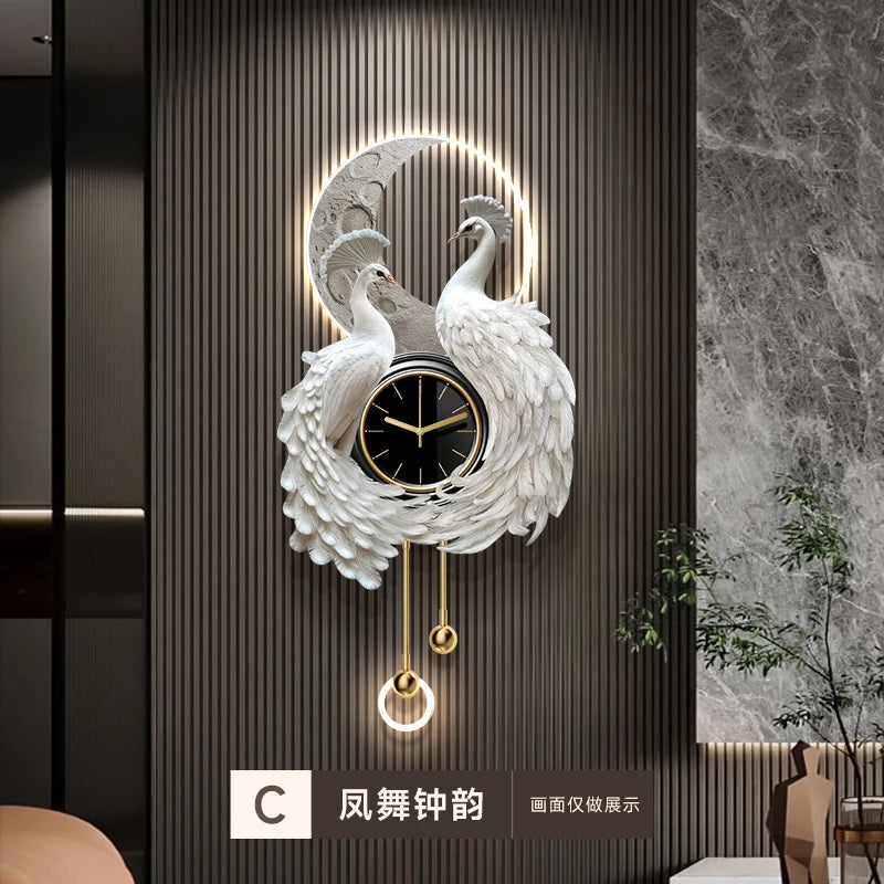 Peacock Clock Mural Light