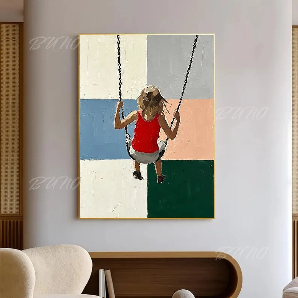 Girl on Beach Swing Painting
