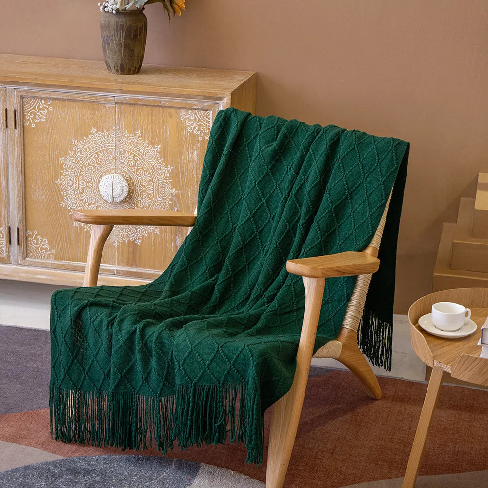 Green Knitted Tassel Throw