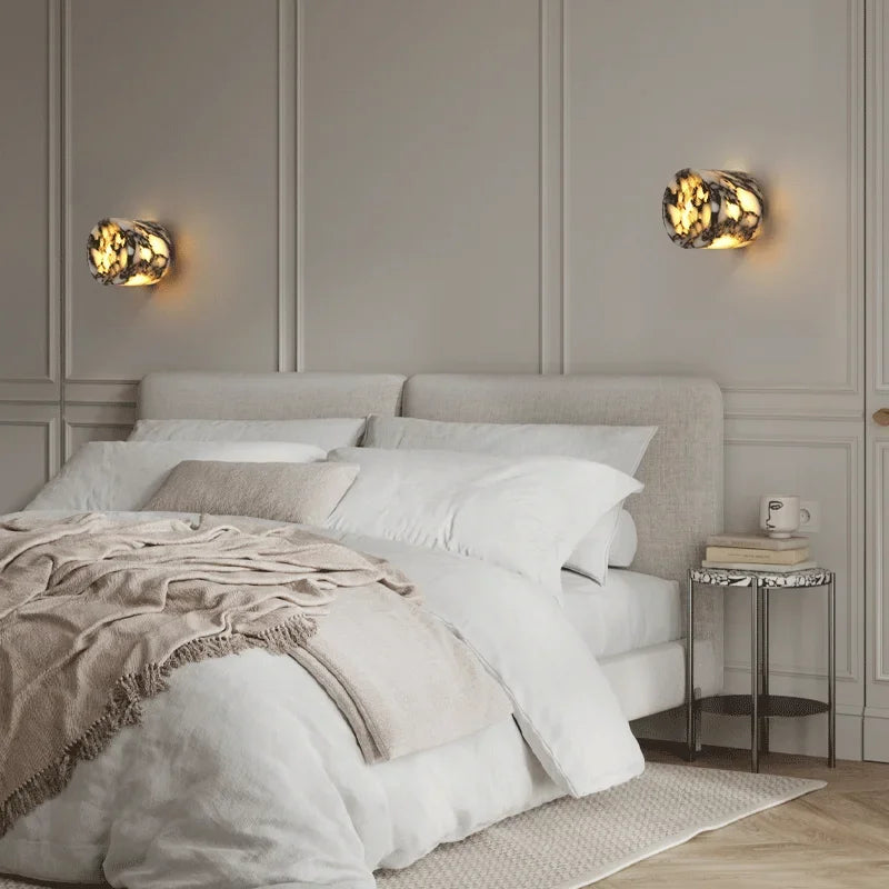 Cylindrical Marble Hallway Wall Lamp