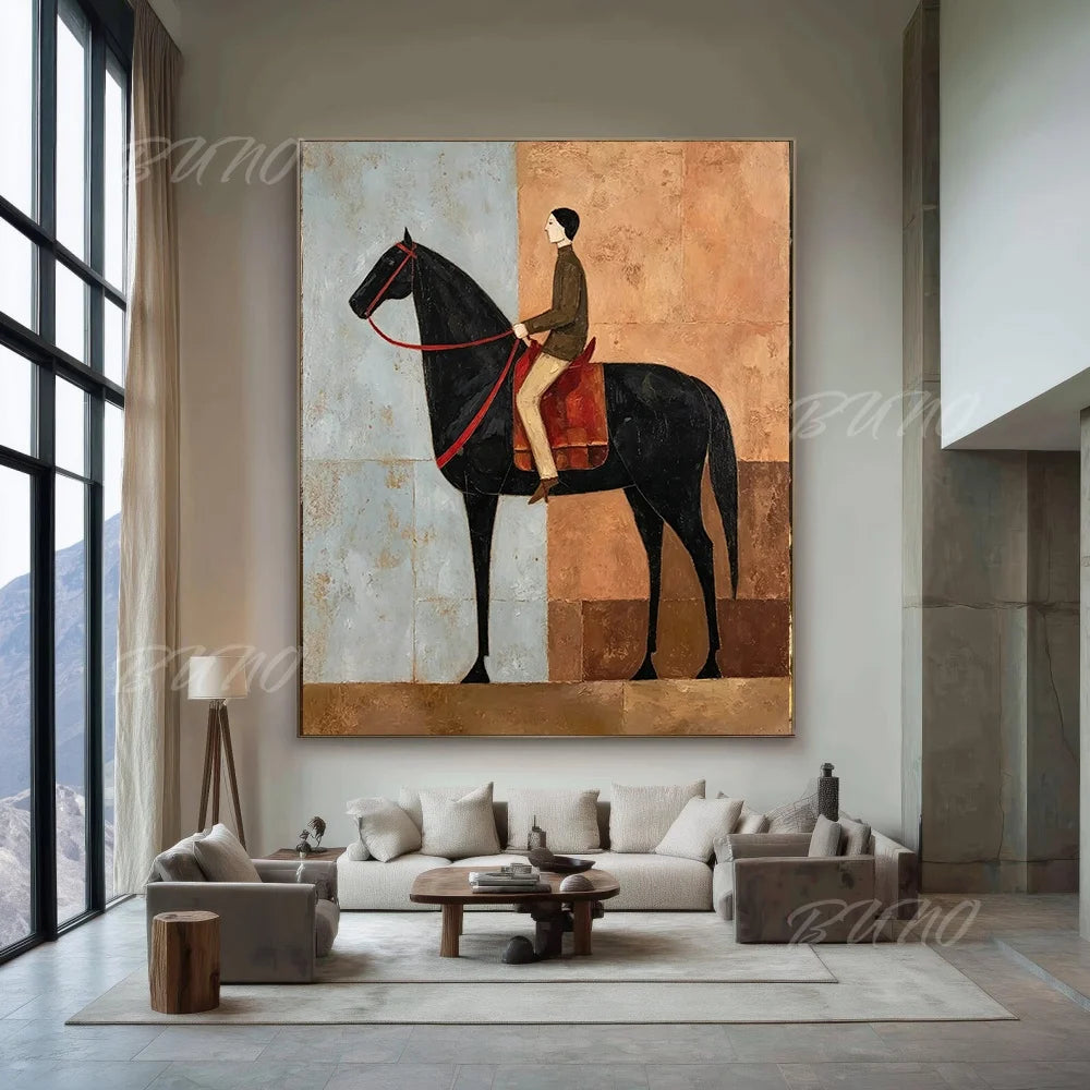 Black Horse Rider Painting