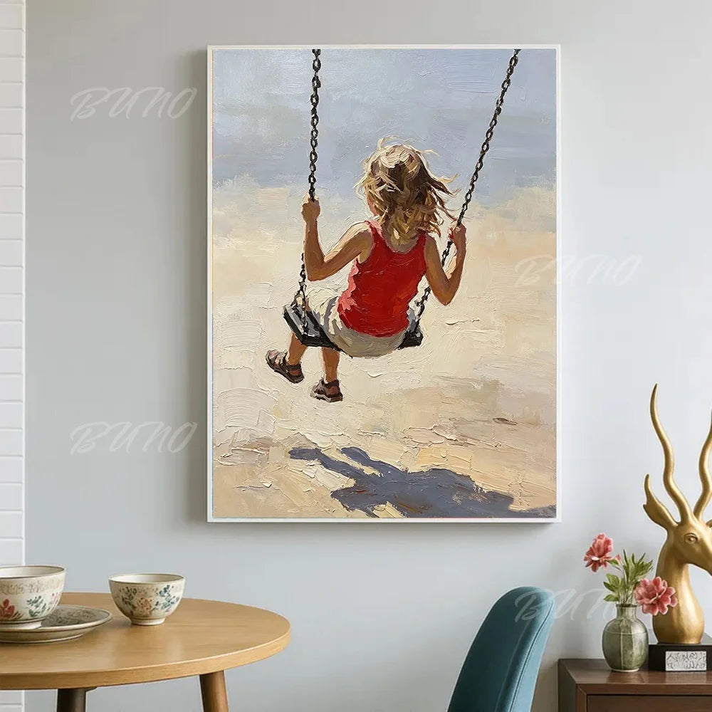 Girl on Beach Swing Painting