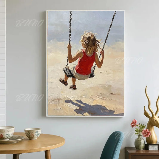 Girl on Beach Swing Painting