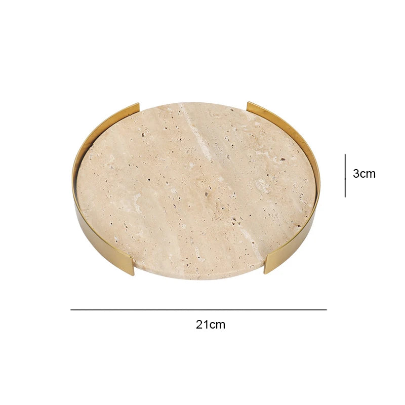 Round Beige Brown Travertine Plate