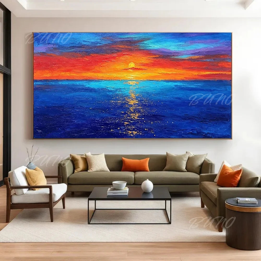 Sea Sunset Impasto Painting