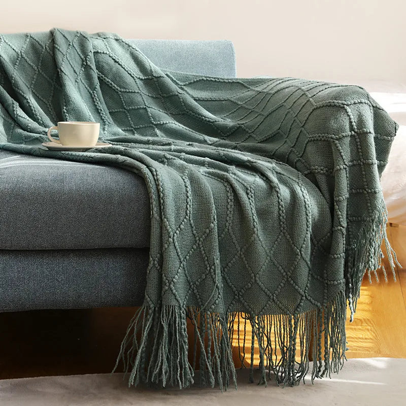 Khaki Wave Knitted Throw