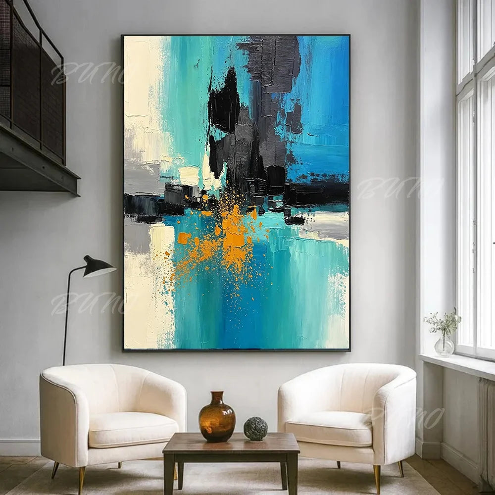 Blue Gold Urban Abstract Art