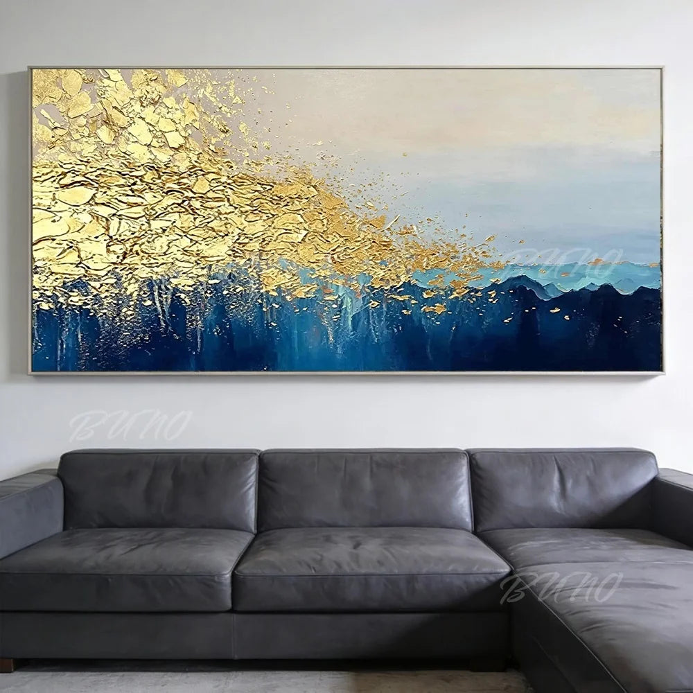 Blue Gold Foil Painting