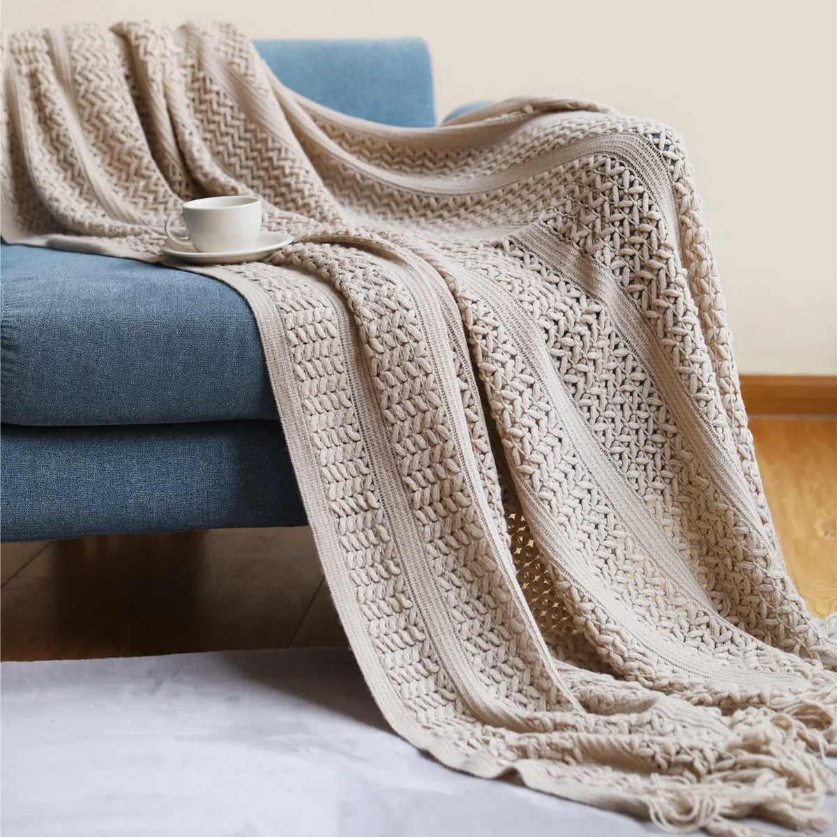 Khaki Grey Knitted Throw