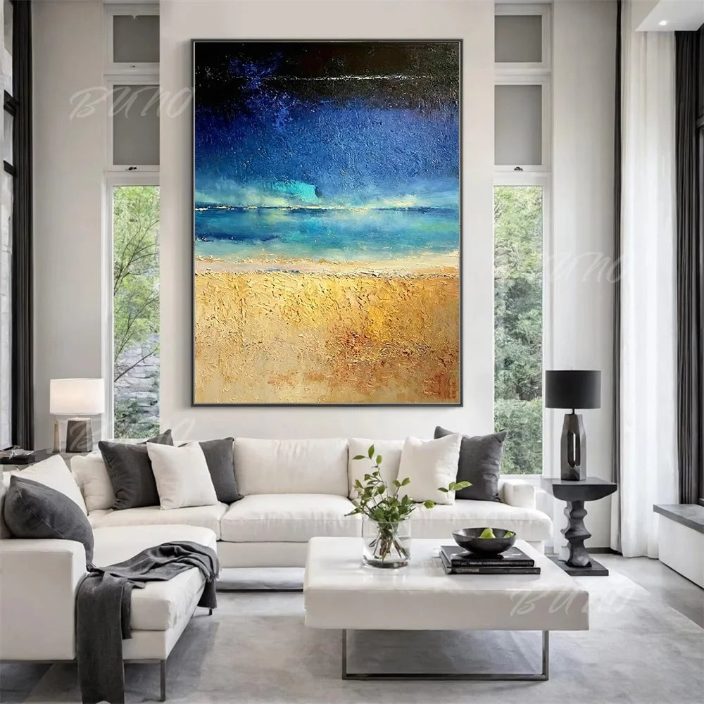 Geometric Blue Gold Painting