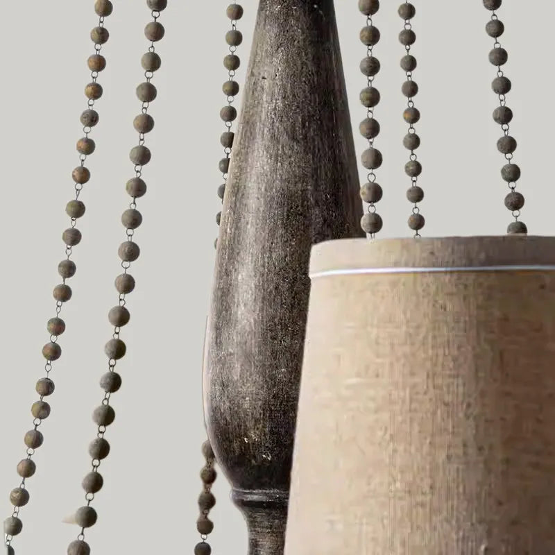 French Beaded Wood Chandelier