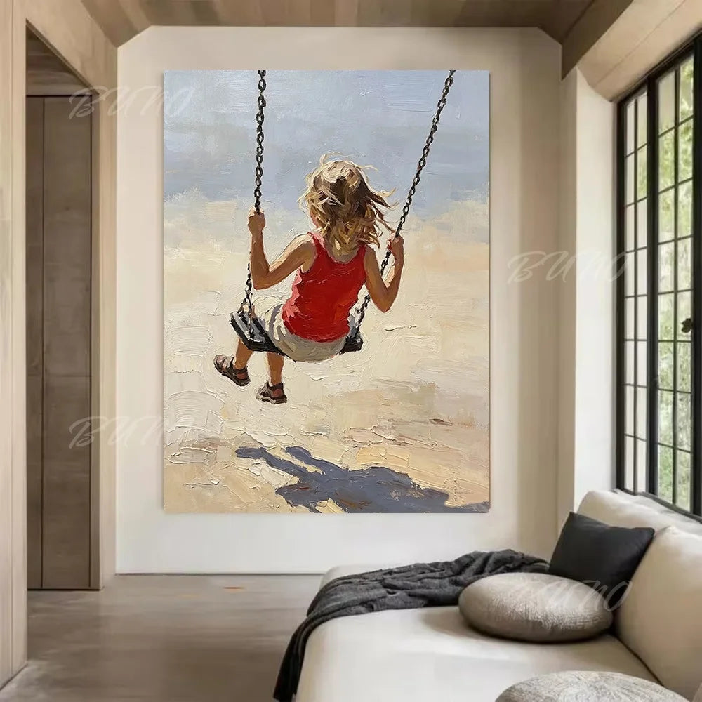 Girl on Beach Swing Painting