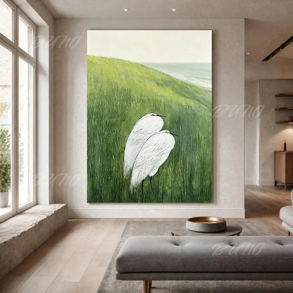 White Heron Wetland Painting