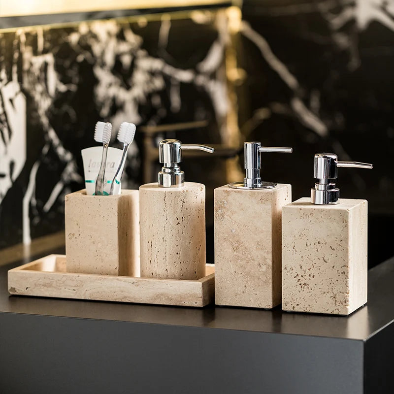 Beige Travertine Bathroom Set Natural