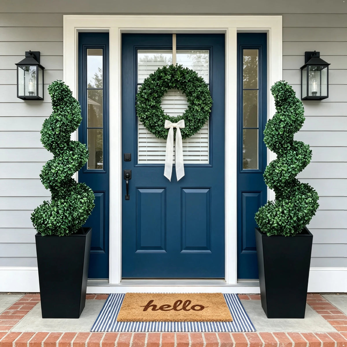 Spiral Boxwood Topiary Pair