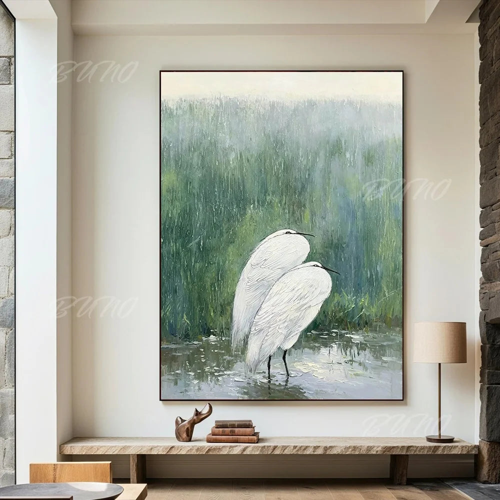 White Heron Wetland Painting