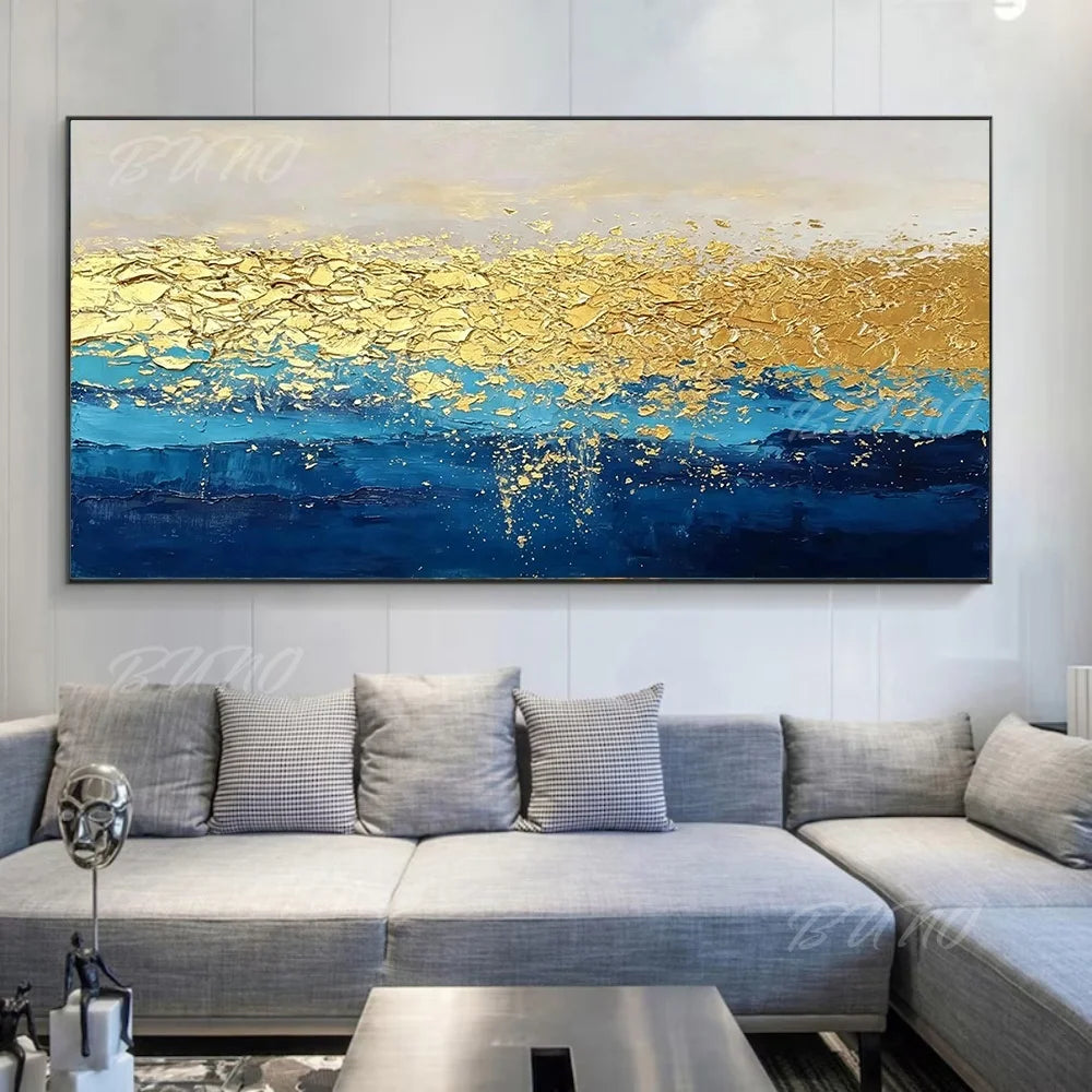 Blue Gold Foil Painting