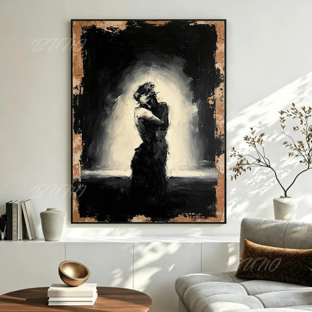 Black White Lovers Painting