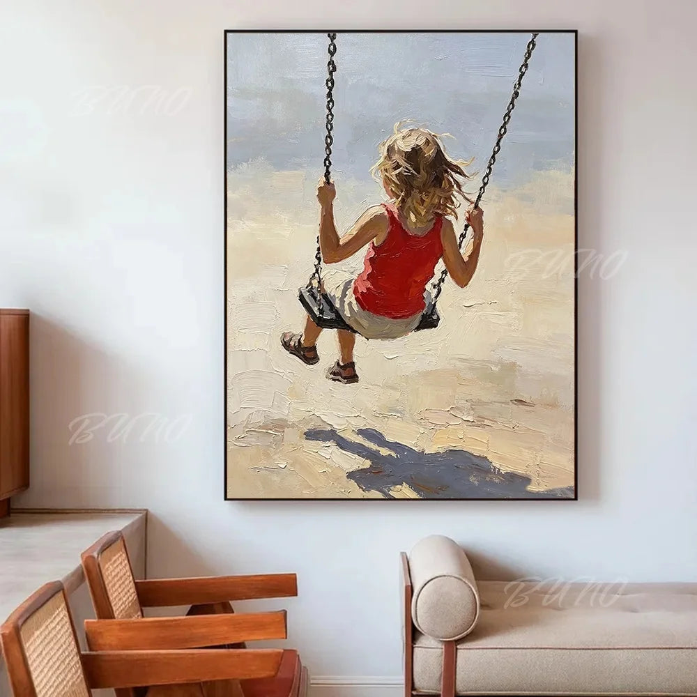 Girl on Beach Swing Painting