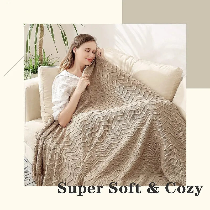 Khaki Wave Knitted Throw