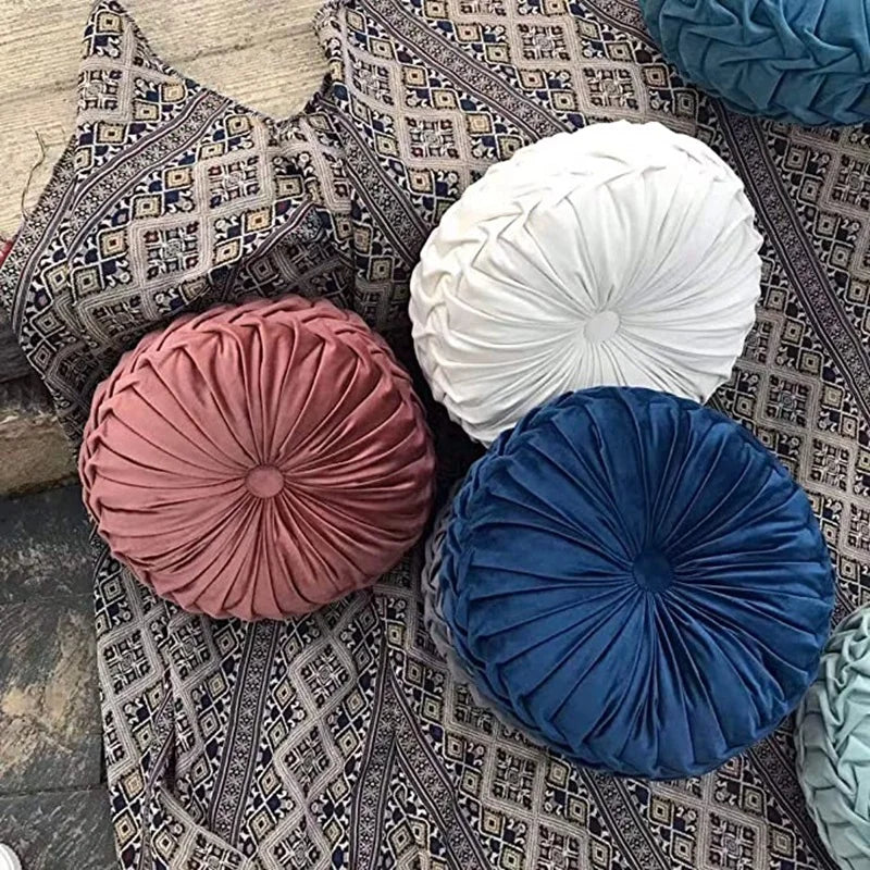 Pleated Velvet Round Cushion