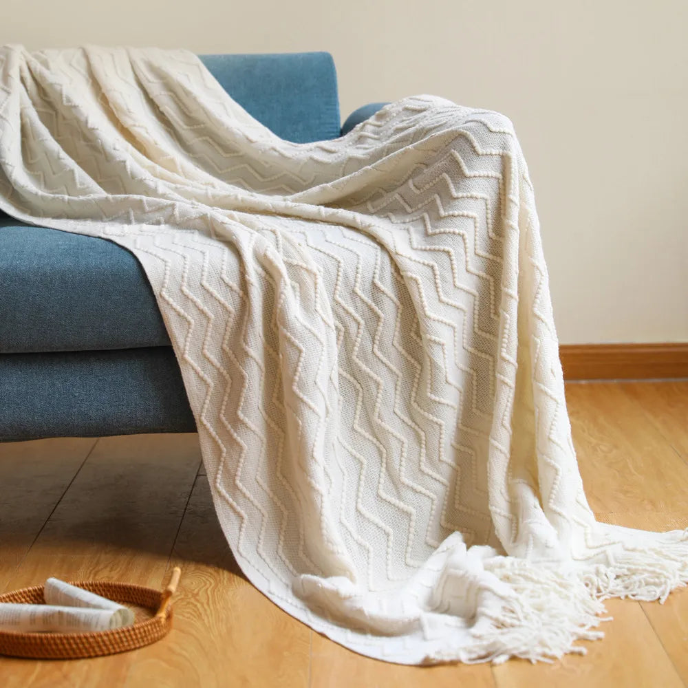 Khaki Wave Knitted Throw